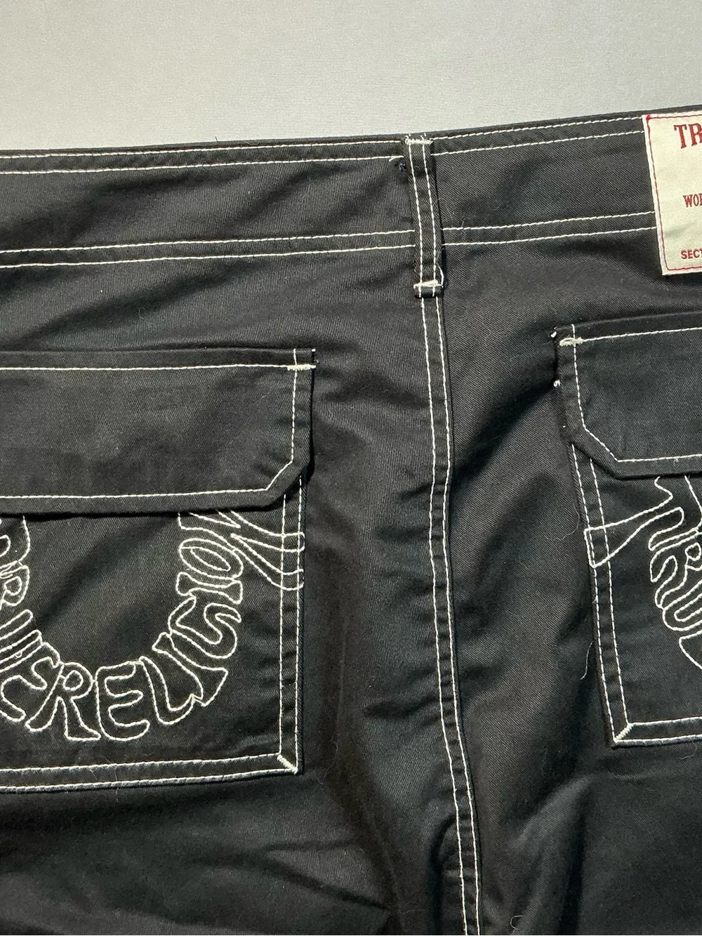 True Religion Men’s Black Slim Straight Jeans with White Contrast Stitching